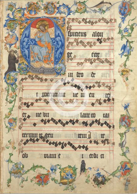 Bifolium with Christ in Majesty in an Initial A, from an Antiphonary, ca. 1405. Creator: Unknown.