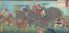 Big Elephants Being Attacked, 2nd month, 1863., 2nd month, 1863. Creator: Isshinsai Yoshikata