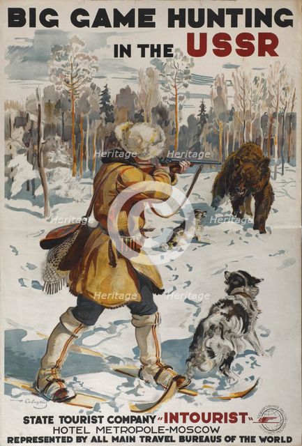 Big Game Hunting in the USSR (Poster of the Intourist company), 1931. Artist: Savitsky, Georgi Konstantinovich (1887-1949)