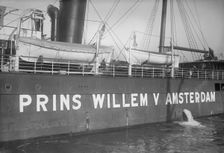 Big sign on "neutral" Dutch ship [PRINCE WILLEM V AMSTERDAM", between c1910 and c1915. Creator: Bain News Service