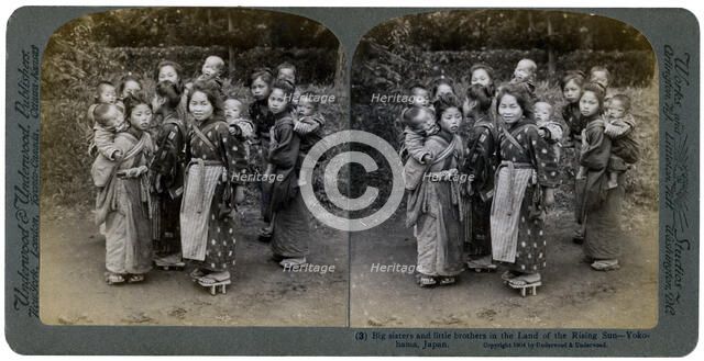 'Big sisters and little brothers in the Land of the Rising Sun', Yokohama, Japan, 1904. Artist: Underwood & Underwood
