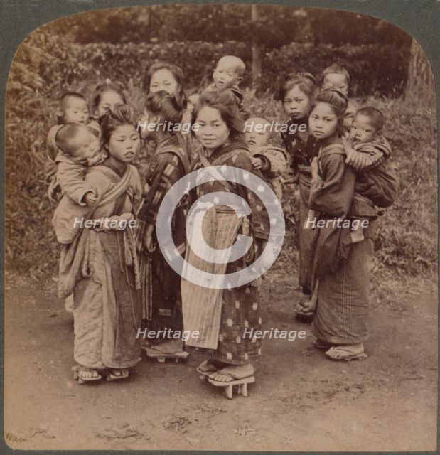 'Big sisters and little brothers in the Land of the Rising Sun - Yokohama, Japan', 1904. Artist: Unknown.