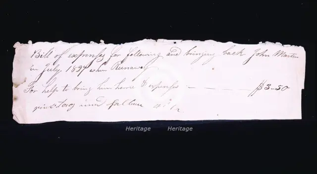Bill for $3.50 for return of runaway slave, July 1827. Creator: Unknown.