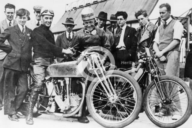 Bill Lacey and Tommy Atkins with a Norton bike, 1931. Artist: Unknown
