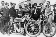 Bill Lacey and Tommy Atkins with a Norton bike, 1931