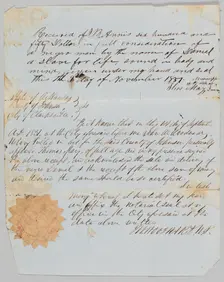 Bill of sale for a man named Daniel to Jerome B. Annis, November 1, 1851. Creator: Thomas May
