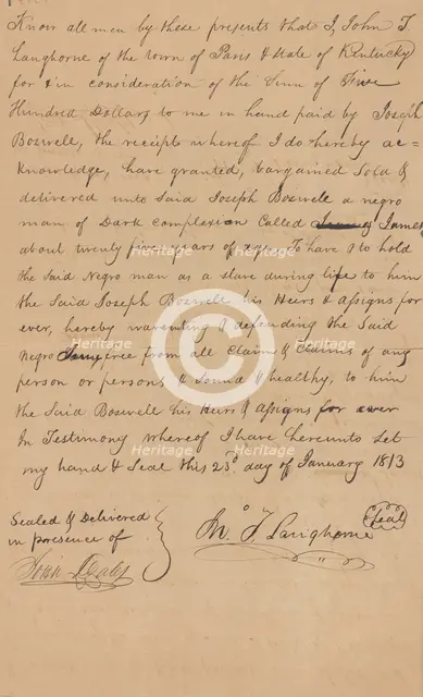 Bill of Sale: James, 1813-01-23. Creator: Unknown.