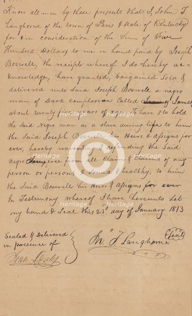 Bill of Sale: James, 1813-01-23. Creator: Unknown.