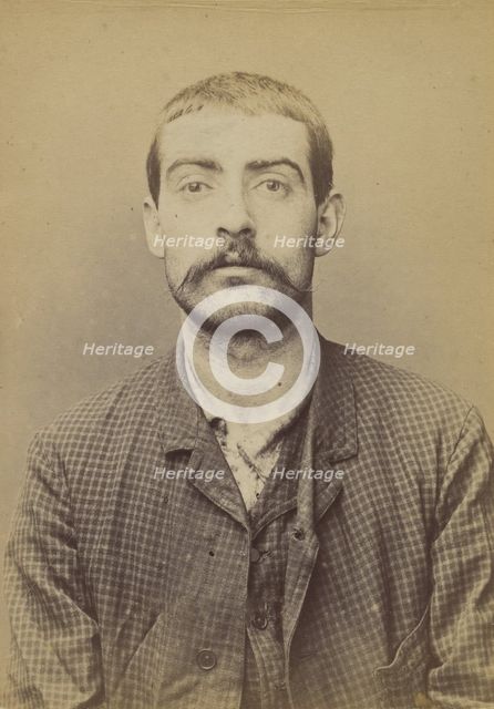 Billot. Jean. 23 ans, né le 23/1/71 à Bourges (Cher). Tireur en barre. Anarchiste. 1/7/94. , 1894. Creator: Alphonse Bertillon.