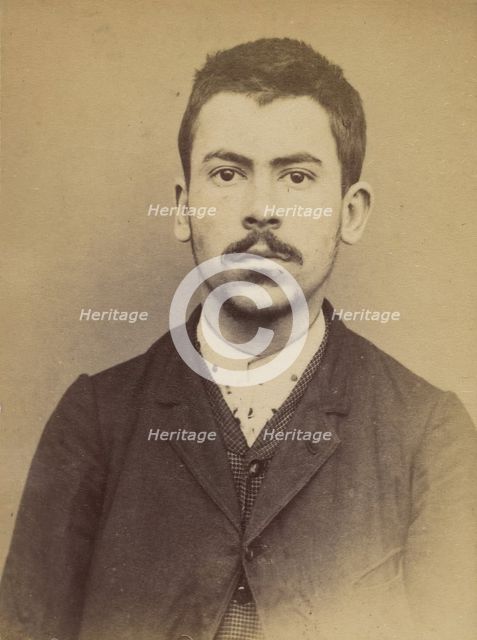 Billon. Gabriel, André, Adolphe. 20 ans, né à Boulogne /s/Seine. Typographe. Outrages. 14/..., 1893. Creator: Alphonse Bertillon.