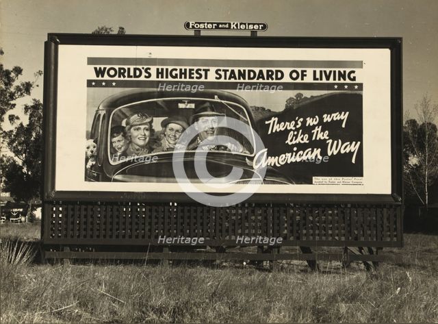 Billboard on U.S. Highway 99 in California, 1937. Creator: Dorothea Lange.