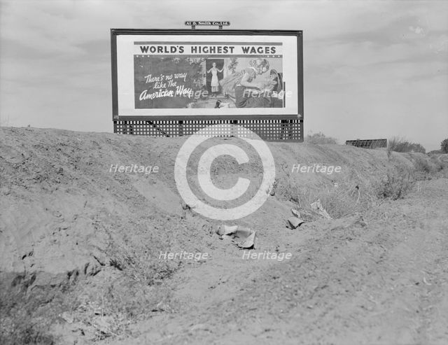 Billboard on U.S. Highway 99 in California, 1937. Creator: Dorothea Lange.