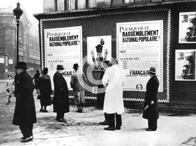 Billboard dispaying Rassemblement Nationale Populaire posters, German-occupied Paris, February 1941. Artist: Unknown