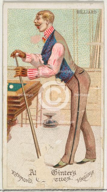 Billiard, from World's Dudes series (N31) for Allen & Ginter Cigarettes, 1888. Creator: Allen & Ginter.