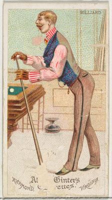 Billiard, from World's Dudes series (N31) for Allen & Ginter Cigarettes, 1888. Creator: Allen & Ginter