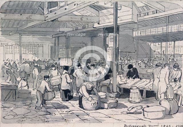 Billingsgate Market, London, 1849. Artist: IWA