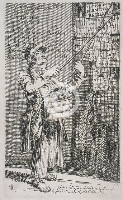 Billposter sticking bills up on a wall, 1815.  Artist: John Thomas Smith