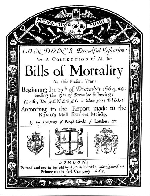 Bills of mortality bill for London, covering part of the period of the Great Plague, 1664-1665. Creator: Unknown.