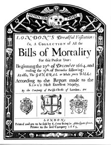 Bills of mortality bill for London, covering part of the period of the Great Plague, 1664-1665. Creator: Unknown