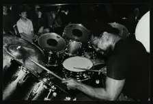 Billy Cobham conducting a drum clinic at the Horseshoe Hotel, London, 1980. Creator: Denis Williams