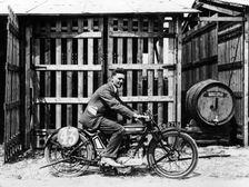 Billy Hollowell on a Norton OHV motorbike, 1922