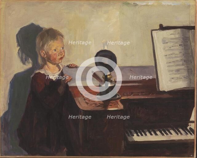 Bimse at the piano, 1902. Creator: Peter Hansen.