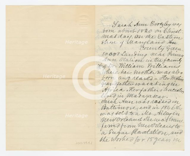 Biography of Sarah Ann Blunt Crozley, December 1884. Creator: Unknown.