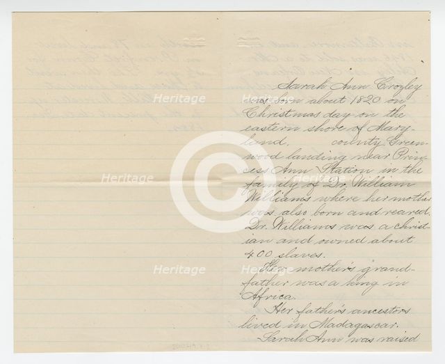 Biography of Sarah Ann Blunt Crozley, December 1884. Creator: Unknown.