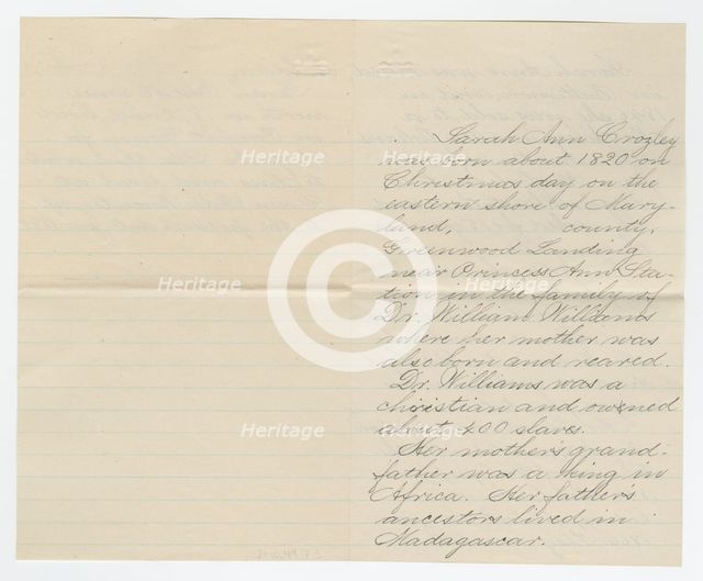 Biography of Sarah Ann Blunt Crozley, January 1885. Creator: Unknown.