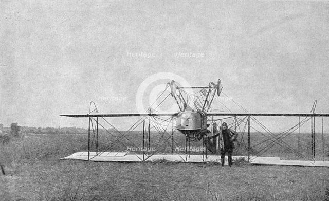Biplane crashed in a field, World War I, France, 1915. Artist: Unknown