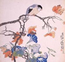 Bird and morning glories, 1867. Creator: Ren Yi