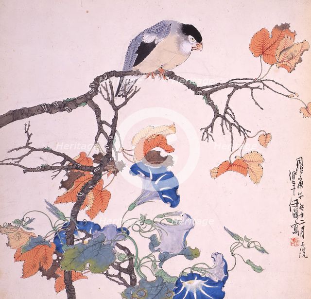 Bird and morning glories, 1867.  Creator: Ren Yi.