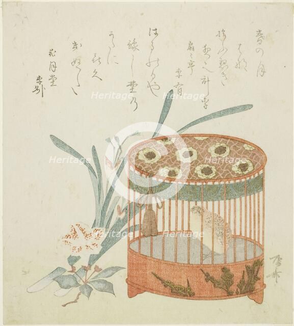 Bird cage and flowers, early 19th century. Creator: Shinsai.