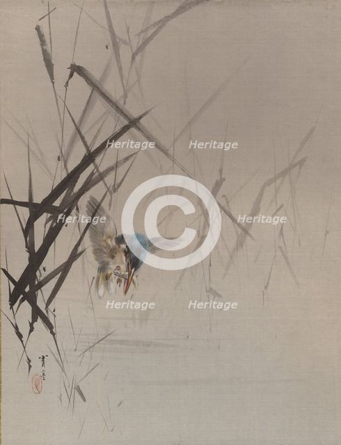 Bird Catching Fish Among Reeds, ca. 1887. Creator: Watanabe Seitei.
