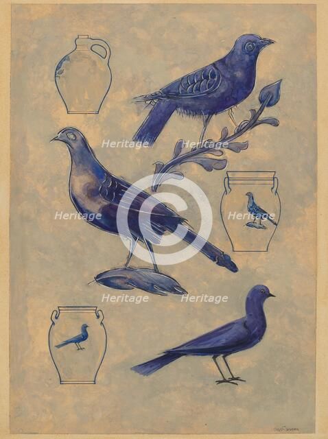 Bird Decorations for Stoneware, 1935/1942. Creator: Charles Caseau.