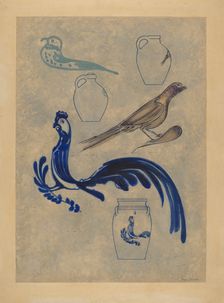 Bird Decorations on Stoneware, 1935/1942. Creator: Charles Caseau