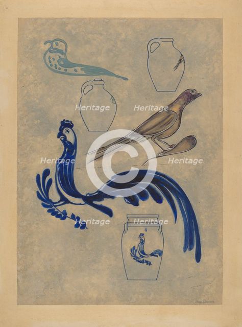 Bird Decorations on Stoneware, 1935/1942. Creator: Charles Caseau.