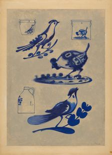 Bird Decorations on Stoneware, 1935/1942. Creator: Charles Caseau