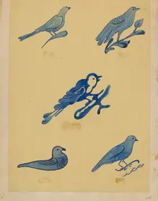 Bird Decorations on Stoneware, 1935/1942. Creator: Unknown