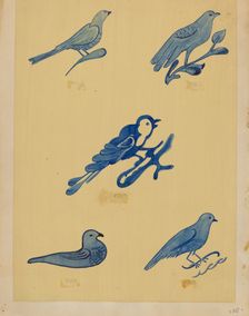Bird Decorations on Stoneware, 1935/1942. Creator: Unknown