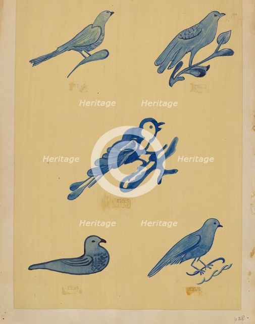 Bird Decorations on Stoneware, 1935/1942. Creator: Unknown.