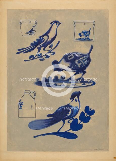 Bird Decorations on Stoneware, 1935/1942. Creator: Charles Caseau.