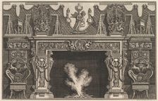 Bird in shell at the center of the lintel, with a frieze of trophies, surmounted by an..., 1769 (?). Creator: Giovanni Battista Piranesi