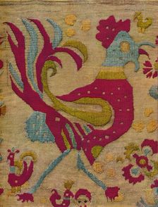 Bird Motif (Cock) from an embroidered valance of Ionian Islands c1640
