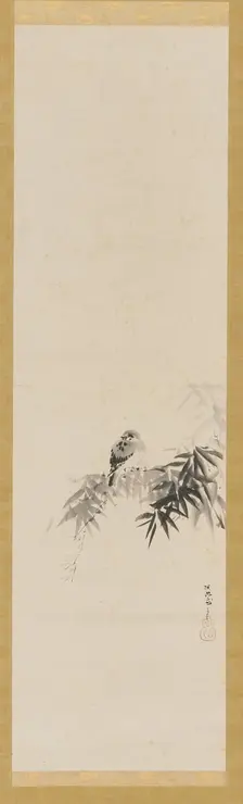 Bird on a bamboo branch, Edo period, 17th century. Creator: Kanô Tan'yû