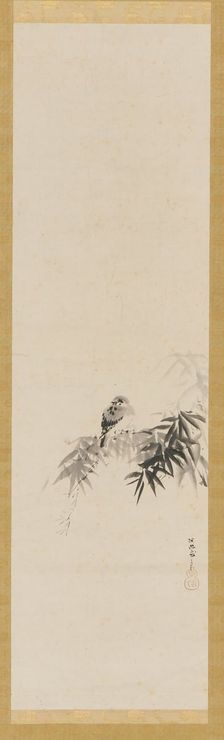 Bird on a bamboo branch, Edo period, 17th century. Creator: Kanô Tan'yû