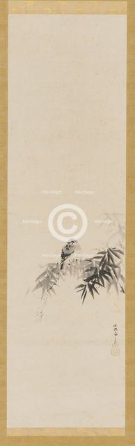 Bird on a bamboo branch, Edo period, 17th century. Creator: Kanô Tan'yû.