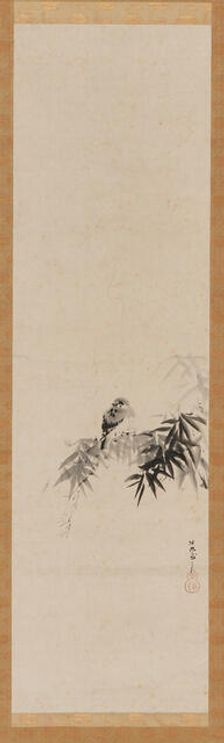 Bird on a bamboo branch, Edo period, 17th century. Creator: Kanô Tan'yû