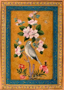 Bird Perching on a Blossoming Branch, 1696. Creator: Yusuf Zaman (17th century)