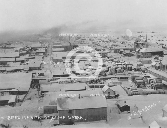 Bird's eye view of Nome with snow, between c1900 and c1930. Creator: Lomen Brothers.